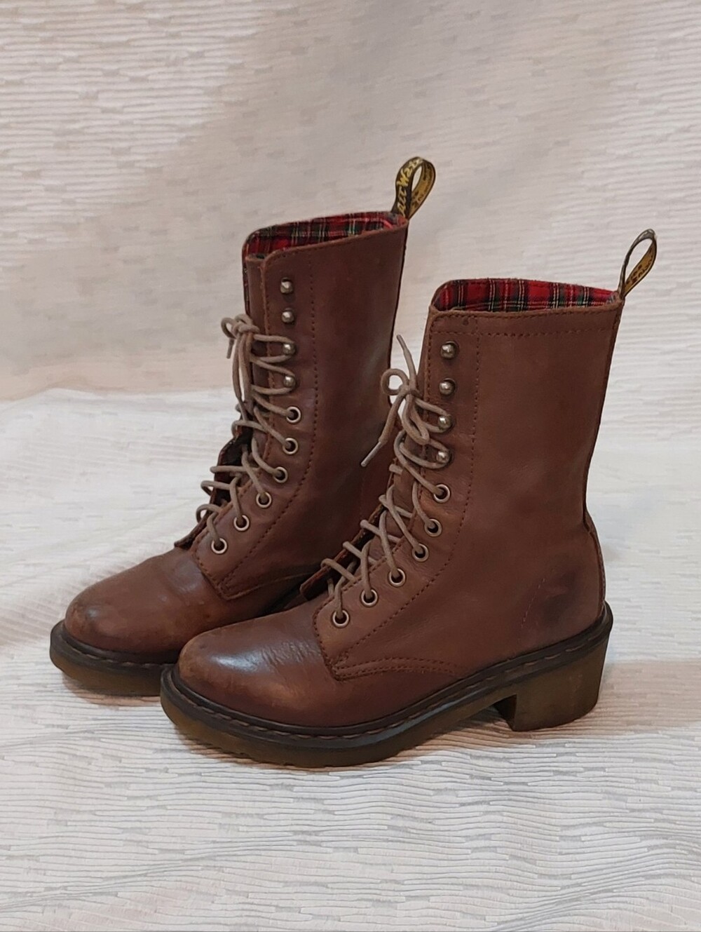 Dr. Martens Brown Leather Lace-Up Heeled Combat Boots Size 6